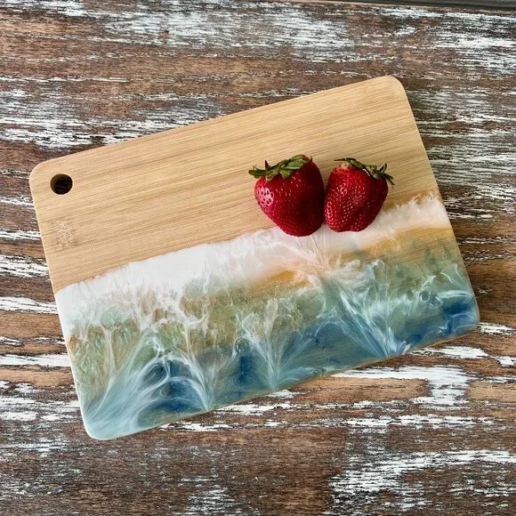 Ocean Waves Resin Wood Cutting Board Charcuterie Board Cheeseboard Beach House - Picture 1 of 7
